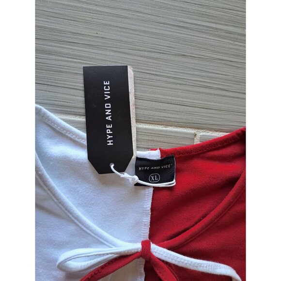 NEW IU Half-Red Half-White Crop Top XL Hype And Vice Front Tie Hoosiers College - Picture 2 of 8